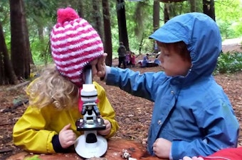 caption: Students at the Fiddleheads, an outdoor school at the Washington Park Arboretum.