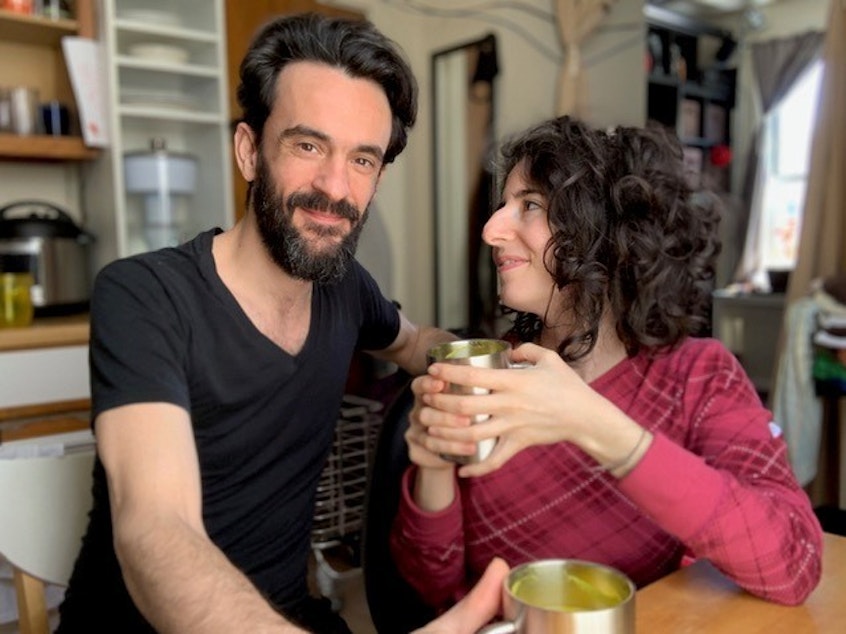 caption: Joshua Boliver and Gali Beeri decided to quarantine together in New York City — after one date.