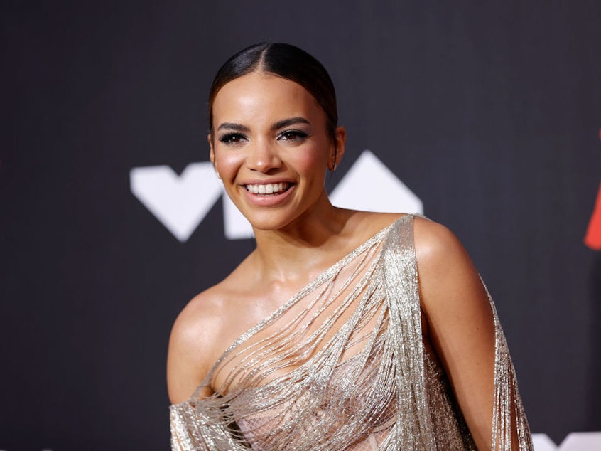 caption: Actress Leslie Grace at the MTV Video Music Awards in Sept. 2021. Grace filmed the title role in <em>Batgirl</em> — which the studio has permanently shelved.