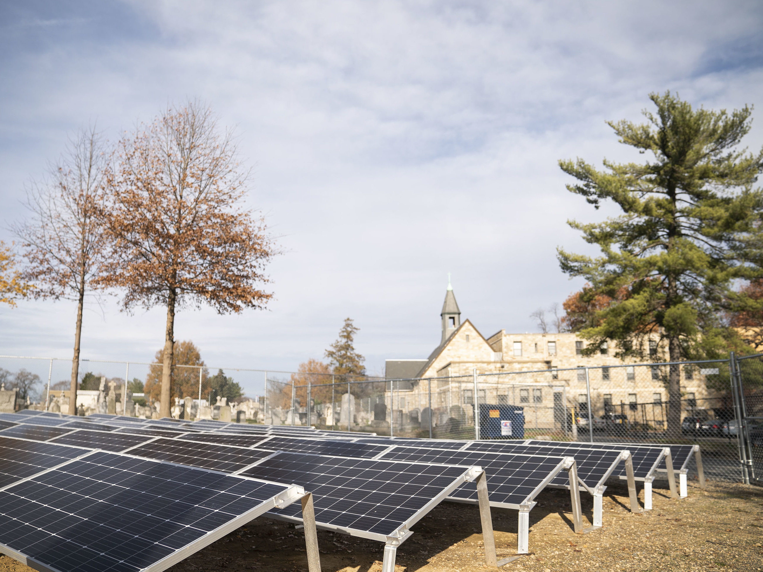 caption: The Monastery of Our Lady of Mt. Carmel in Washington, D.C. is the new host of a 151 kW community solar garden. The panels will provide roughly 50 nearby households with green energy.