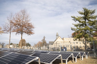 caption: The Monastery of Our Lady of Mt. Carmel in Washington, D.C. is the new host of a 151 kW community solar garden. The panels will provide roughly 50 nearby households with green energy.