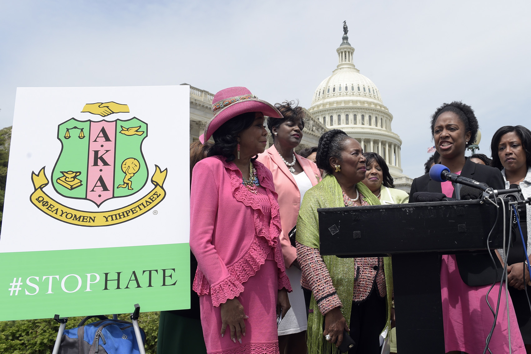 caption: American University student government president Taylor Dumpson speaks during a news conference on Capitol Hill in Washington, Thursday, May 4, 2017. Several bananas hanging from nooses were found on the AU campus on Monday, May 1, 2017, less than a day after Dumpson became the school's first black student body president. (Susan Walsh/AP)