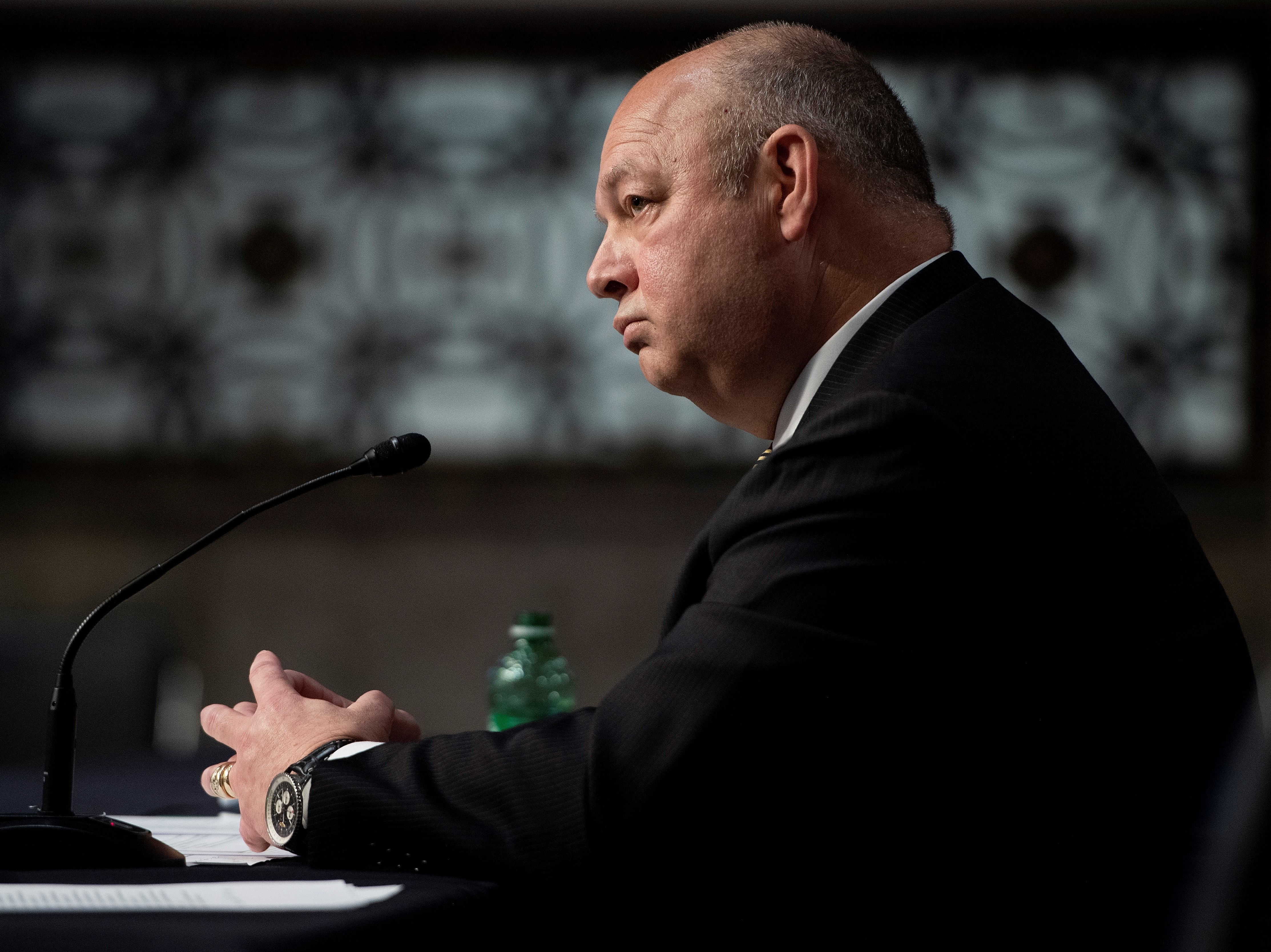caption: Federal Aviation Administration administrator Stephen Dickson testifies during a hearing of the Senate Commerce, Science, and Transportation Committee on Capitol Hill on Wednesday.