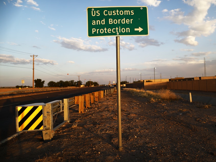 caption: A sign is posted outside the U.S. Customs and Border Protection station in Clint, Texas, earlier this week, where lawyers reported that detained migrant children were held unbathed and hungry.