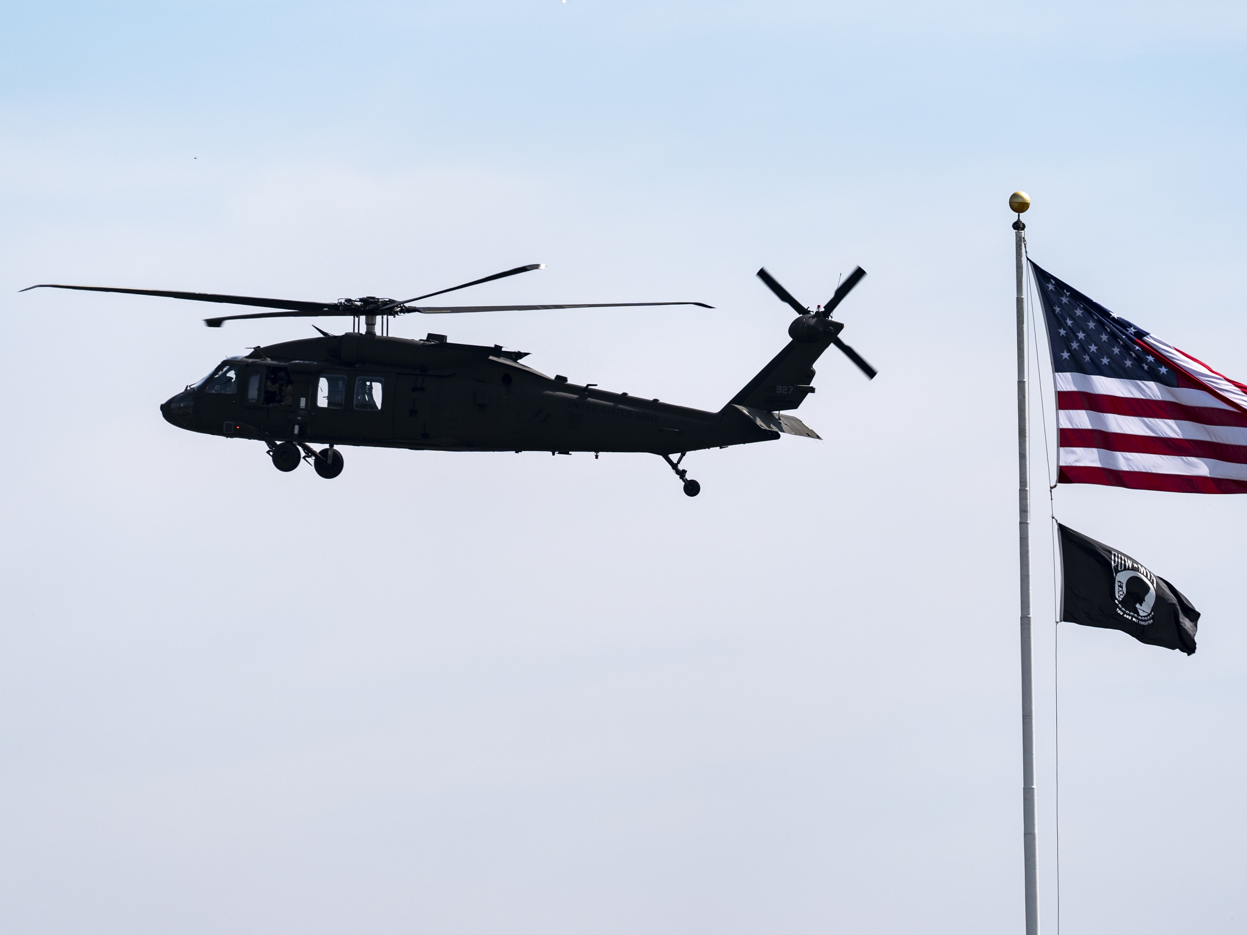 caption: A Black Hawk helicopter approaches for landing at the Pentagon in July 2024.