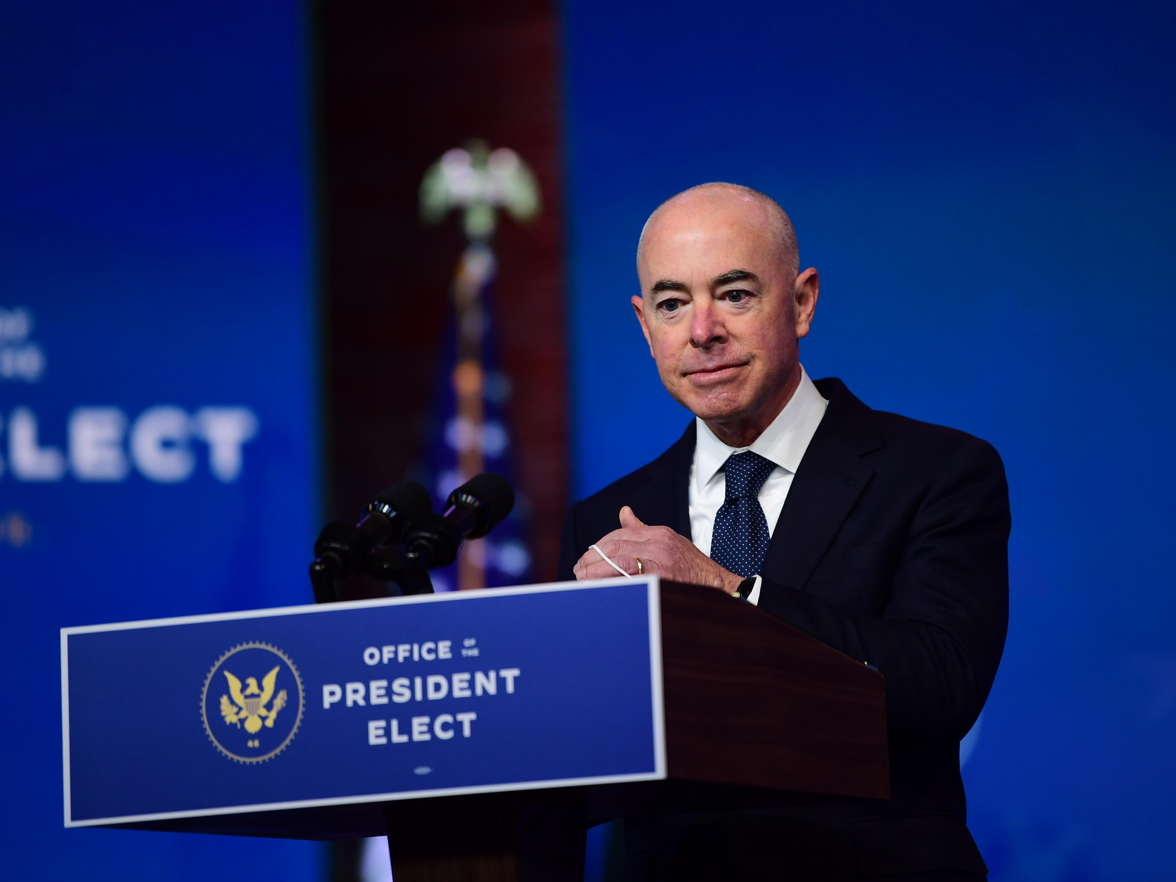 caption: Alejandro Mayorkas, seen here at his introduction by then-President-elect Biden, has been confirmed to lead the Department of Homeland Security.