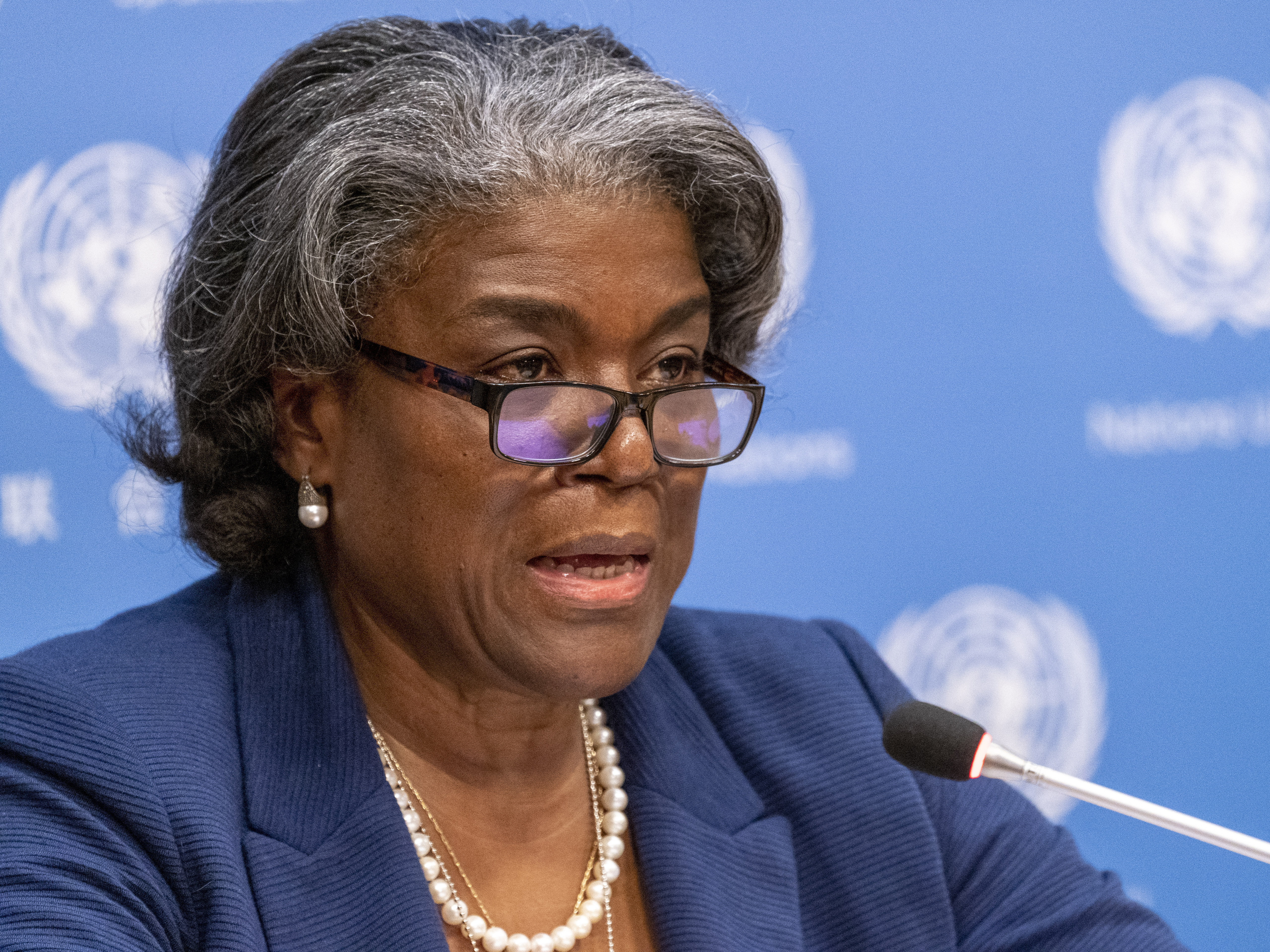 caption: U.S. Ambassador to the United Nations, Linda Thomas-Greenfield speaks to reporters during a news conference at United Nations headquarters on March 1, 2021.