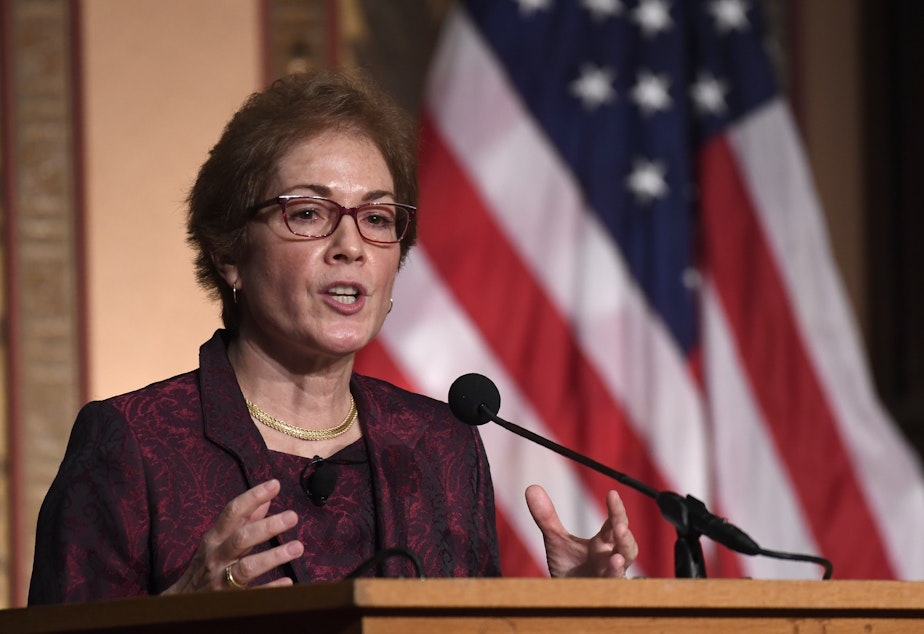 Former U.S. Ambassador to Ukraine Marie Yovanovitch speaks at Georgetown University on Wednesday, where she received the Trainor Award for excellence in diplomacy.