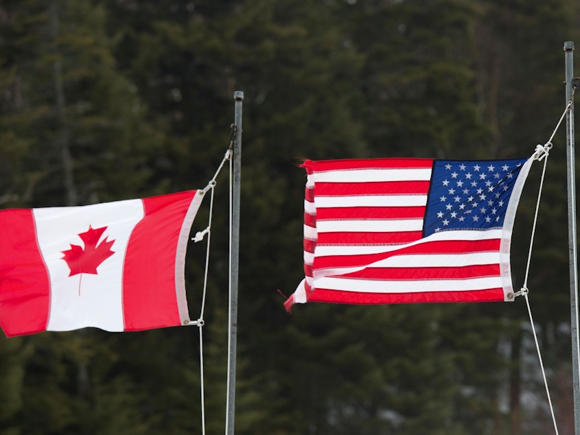caption: The U.S.-Canada border at Pittsburg, N.H., in 2017. The U.S. borders with Canada and Mexico will stay closed to nonessential travel through Nov. 21.