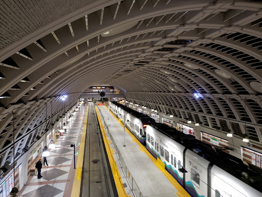 caption: The new, temporary platform at the Pioneer Square station where riders will have to change trains going either north or south. Thursday, January 2nd, 2020.