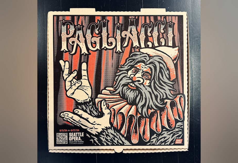 caption: Pagliacci Pizza commissioned a specially designed box top for its pizza box in partnershio with Seattle Opera.