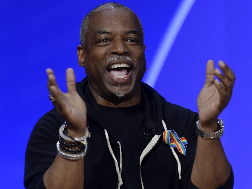 caption: LeVar Burton, shown here speaking in Los Angeles in 2016, has said he feels like hosting <em>Jeopardy!</em> "is what I'm supposed to do." This week, he gets his turn at the host lectern left vacant by Alex Trebek, who died last year at age 80.