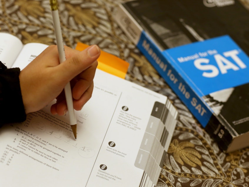 caption: Suzane Nazir uses a Princeton Review SAT Preparation book to study for the test on March 6, 2014 in Pembroke Pines, Fla.