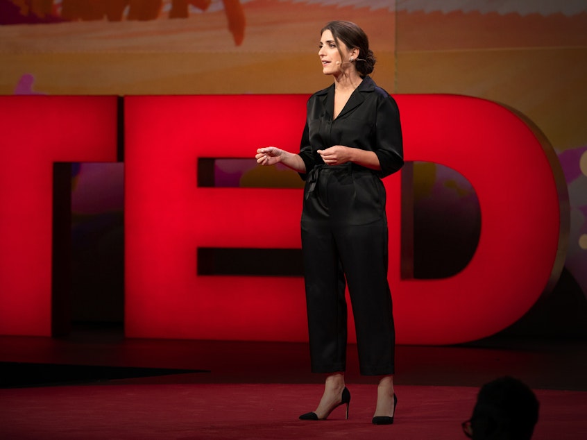 caption: Suleika Jaouad on the TED stage