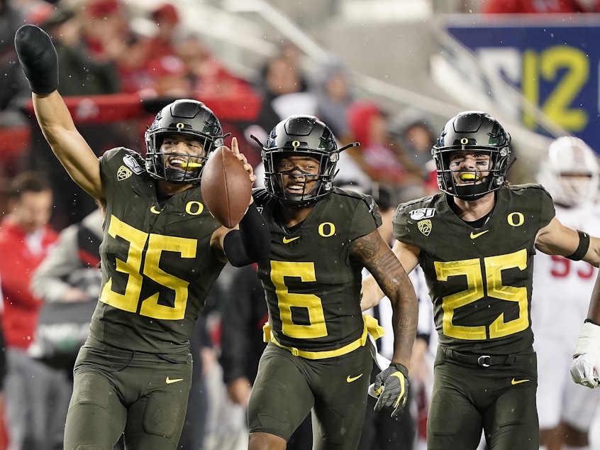 caption: University of Oregon are the current Pac-12 Champions, beating Stanford University in Dec. 2019.