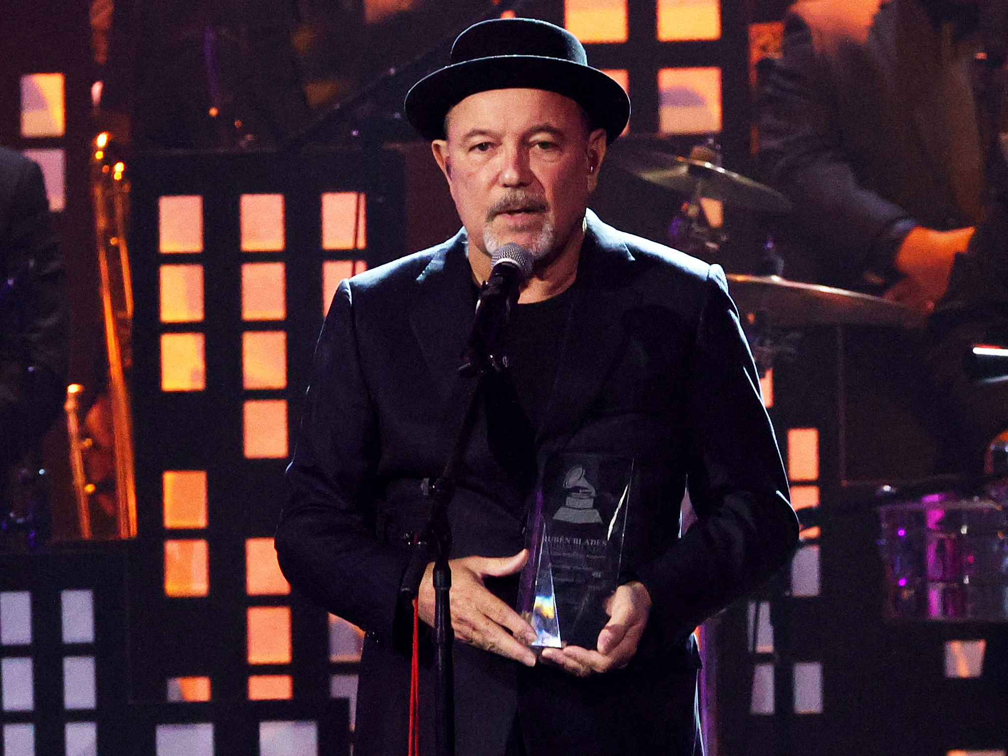 caption: Rubén Blades accepts the Best Salsa Album award on stage during the 22nd Annual Latin Grammy Awards at MGM Grand Garden Arena Thursday in Las Vegas.