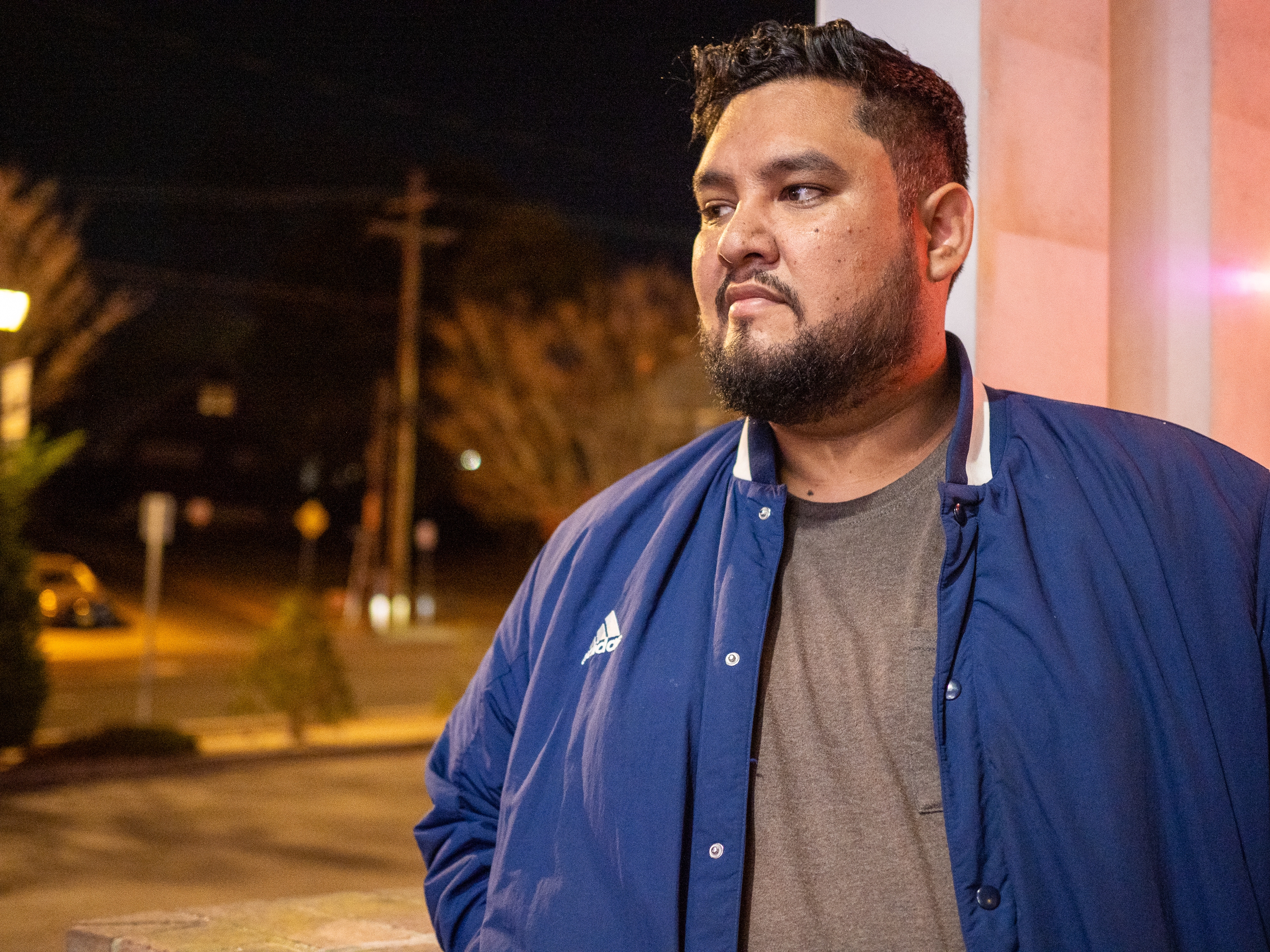 caption: Angel Reyes Rivas at his office in Long Island. Yunuen Bonaparte/NPR