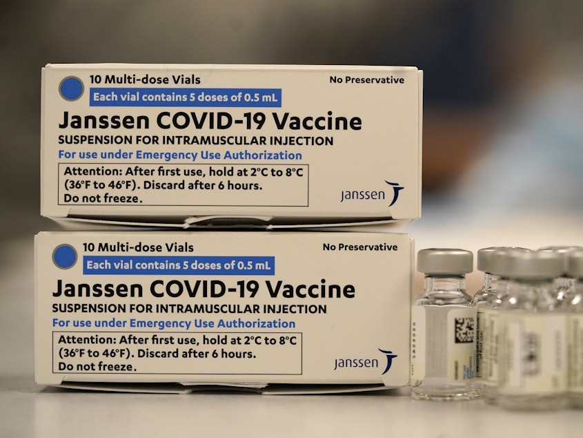 caption: The U.S. Food and Drug Administration and the Centers for Disease Control and Prevention have recommended a pause in the use of the Johnson & Johnson COVID-19 vaccine, shown here in a hospital in Denver.