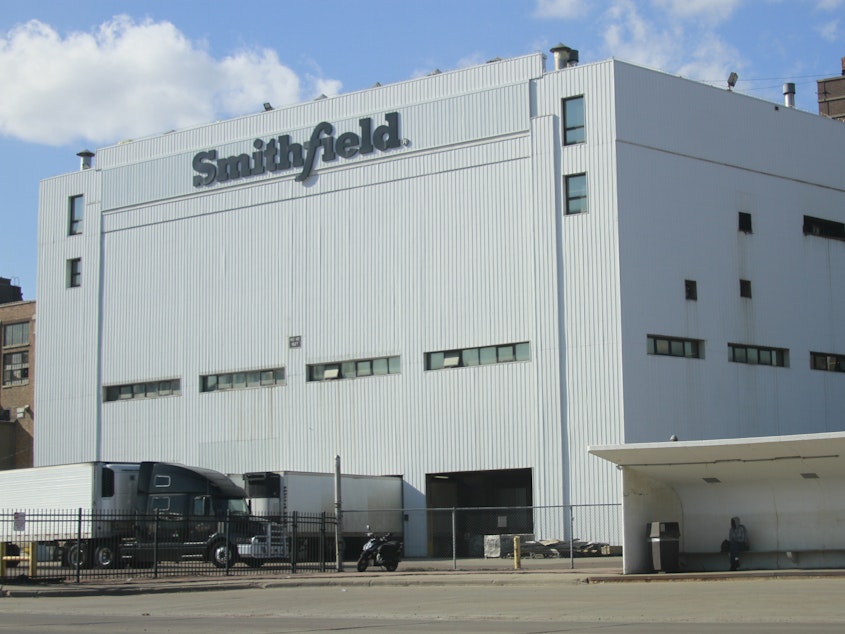 caption: A Smithfield Foods plant in Sioux Falls, S.D., that produces 4% to 5% of the nation's pork supply has become the latest meat processing facility to shut down as COVID-19 sickens plant workers.