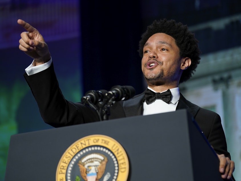 caption: Trevor Noah, host of Comedy Central's "The Daily Show," speaks at the annual White House Correspondents' Association dinner, Saturday, April 30, 2022, in Washington.