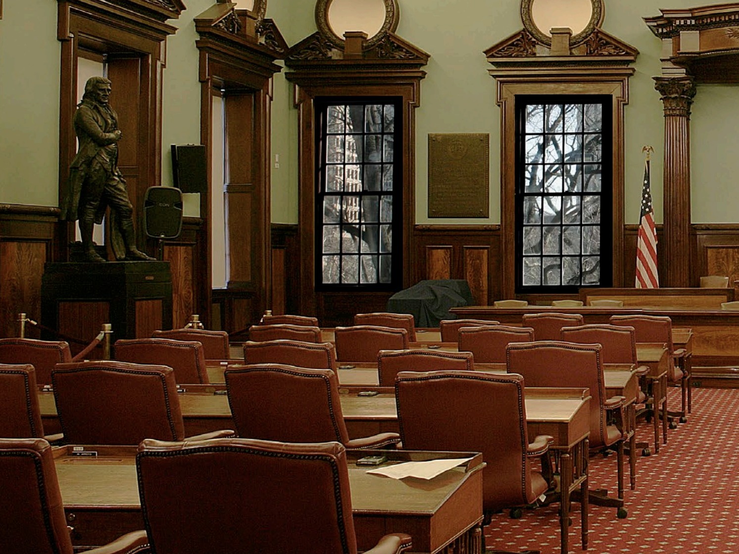 caption: A statue honoring Thomas Jefferson has stood inside the council chamber in New York City Hall for more than 100 years. It's now headed for another location — but exactly where remains in doubt.