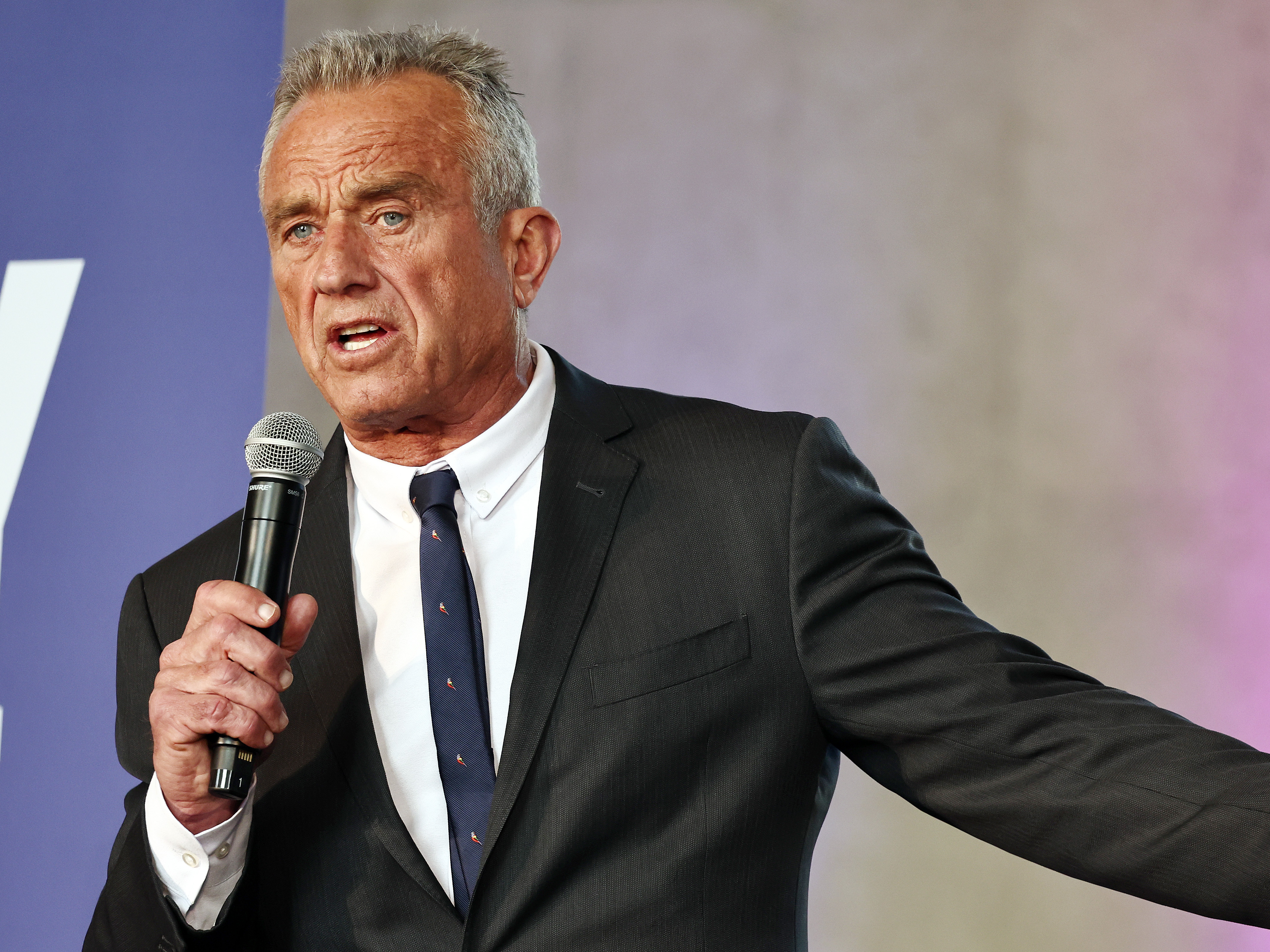 caption: Independent presidential candidate Robert F. Kennedy Jr. speaks at an event in Los Angeles on March 30.