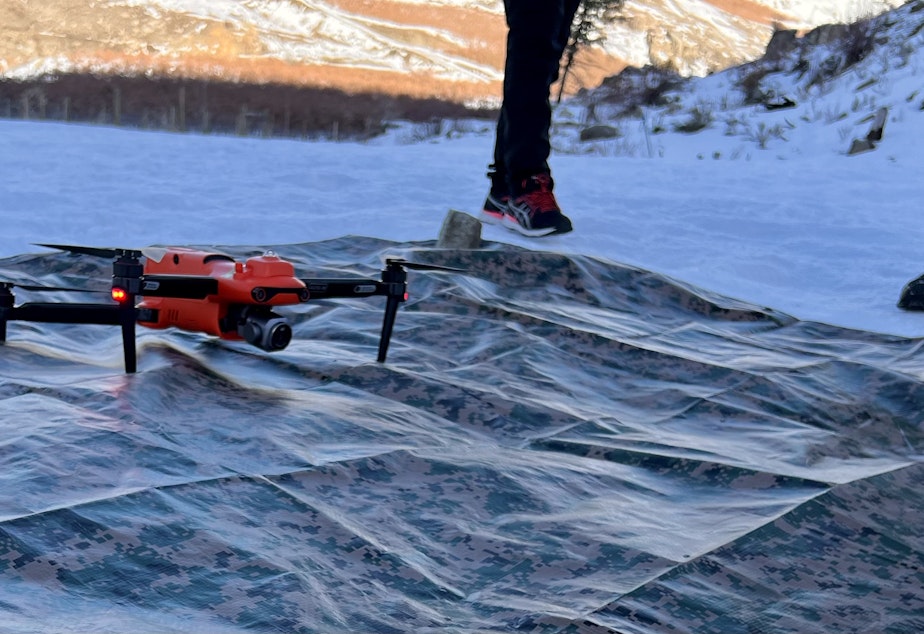 caption: Special forces fighters used the snowy hillsides of Washington's Methow Valley to hone their drone piloting skills. For Dakota Mendenhall, landing the drone was the best part. "It's a culmination of all the skills that you learn," he said. "You have to be a lot more gentle on the sticks."