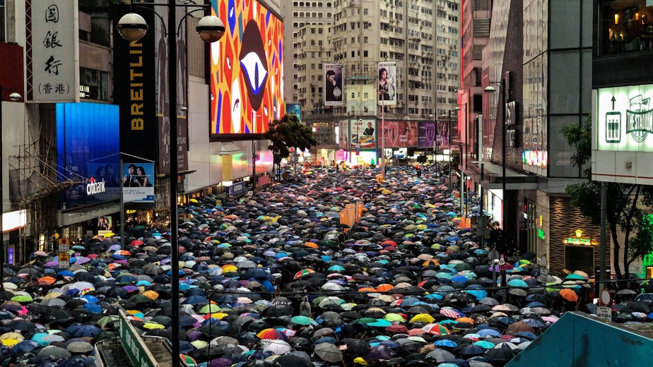 caption: Hong Kong anti-extradition bill protest on August 18, 2019.