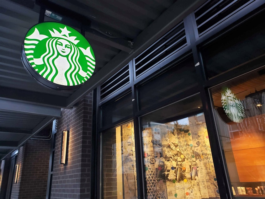 caption: The Broadway and Denny Starbucks store in Seattle's Capitol Hill neighborhood was the first in the city to join the union Starbucks Workers United