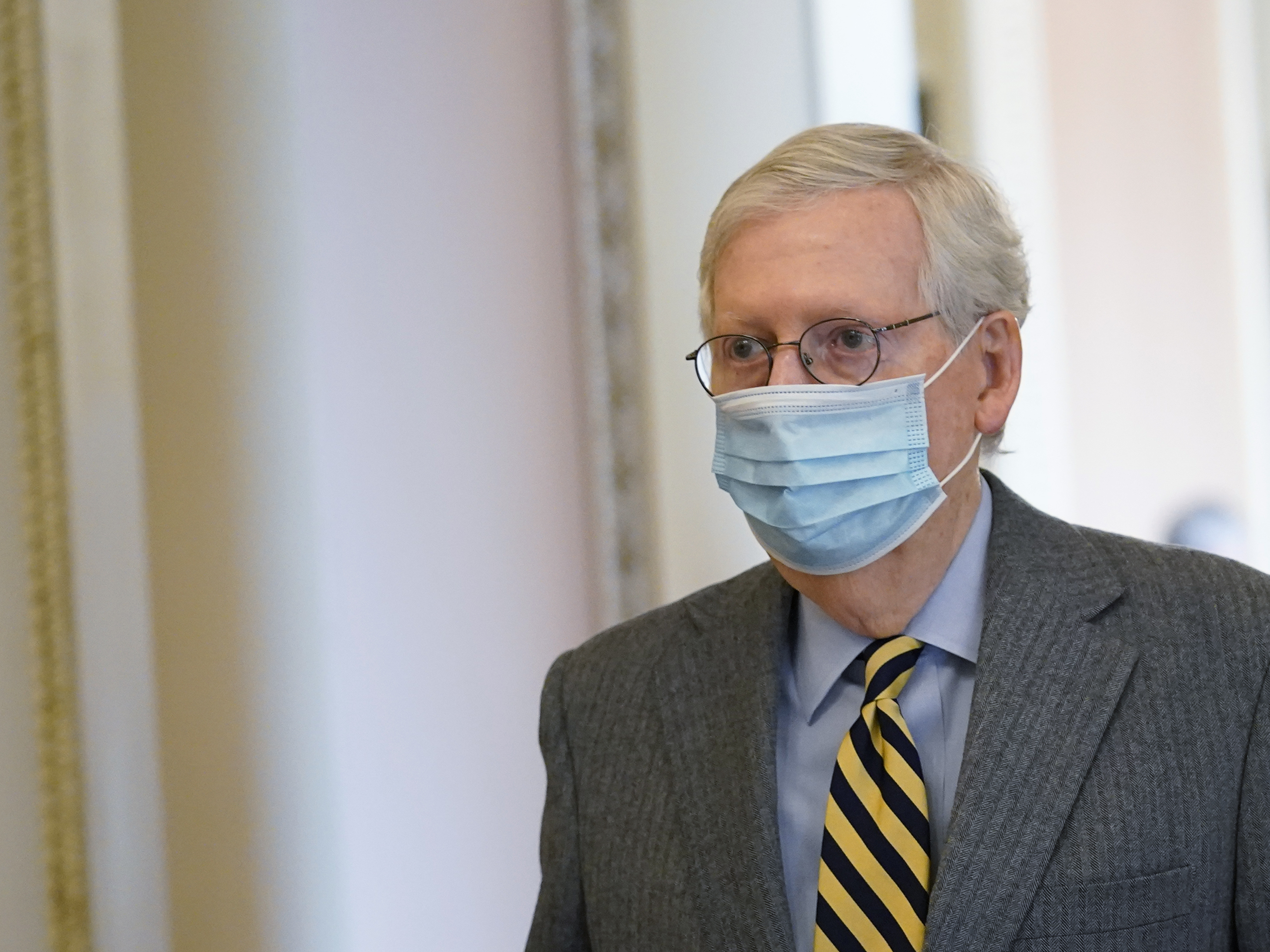 caption: Senate Majority Leader Mitch McConnell, R-Ky., at the Capitol on Wednesday. The Senate voted Friday to override President Trump's veto on the annual defense bill.