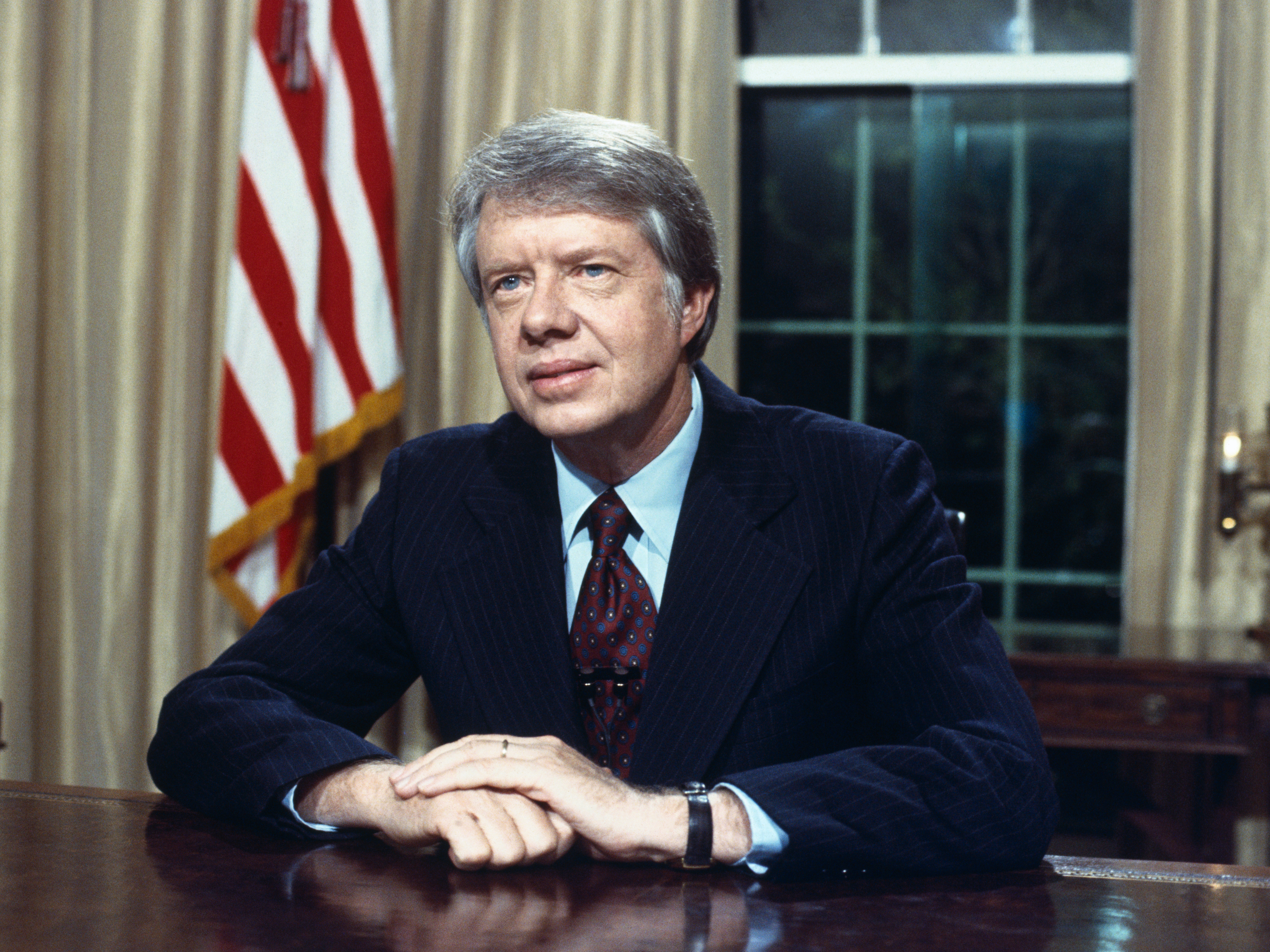 caption: President Carter addresses the nation from the White House on his energy proposal on April 18, 1977.