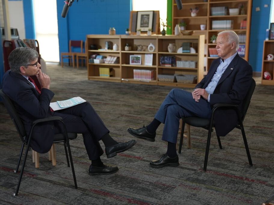 caption: President Biden speaks with ABC's George Stephanopoulos on Friday.