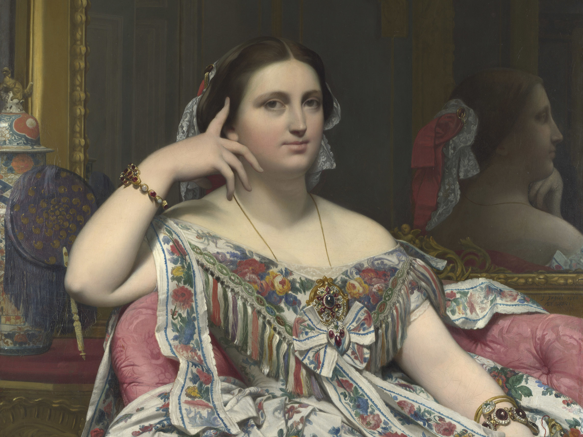 caption: Left, <em>Madame Moitessier,</em> 1856 Jean-Auguste-Dominique Ingres, oil on canvas, The National Gallery, London and right, <em>Woman with a Book,</em> 1932, Pablo Picasso, oil on canvas, The Norton Simon Foundation, Estate of Pablo Picasso / Artists Rights Society(ARS), New York