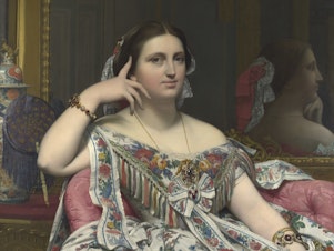 caption: Left, <em>Madame Moitessier,</em> 1856 Jean-Auguste-Dominique Ingres, oil on canvas, The National Gallery, London and right, <em>Woman with a Book,</em> 1932, Pablo Picasso, oil on canvas, The Norton Simon Foundation, Estate of Pablo Picasso / Artists Rights Society(ARS), New York