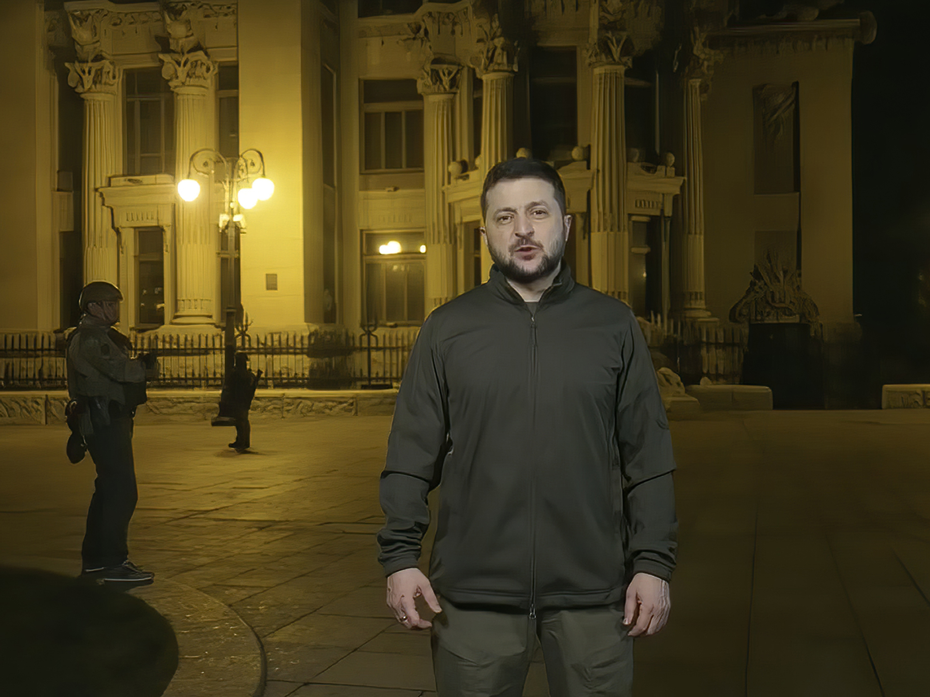 caption: President Volodymyr Zelenskyy speaks from Kyiv on Thursday night. He said he had stripped two generals of their military rank and that all traitors will ultimately be punished.