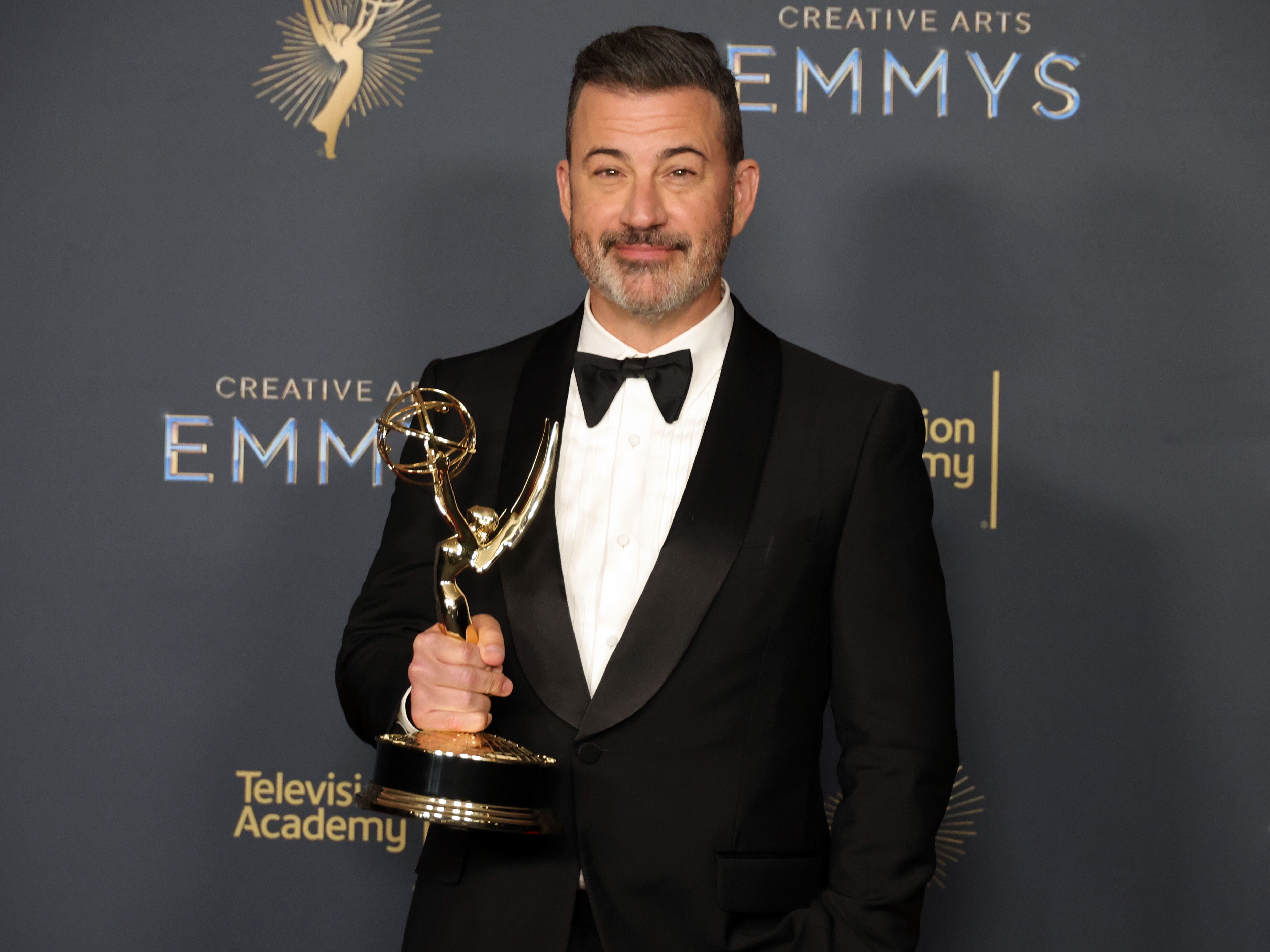 caption: Jimmy Kimmel, winner of the Outstanding Host for a Game Show Award for "Who Wants to Be a Millionaire", attended the 2025 Creative Arts Emmy Awards at Peacock Theater on Sept. 7, 2025 in Los Angeles, California. On Wednesday, ABC suspended Kimmel's late-night show indefinitely after he made comments about Charlie Kirk's killing.
