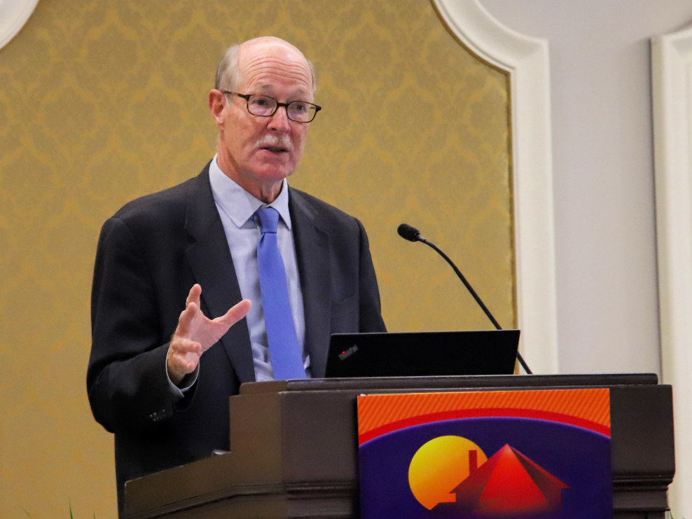 caption: Mike Calhoun talks about how student loans are forcing younger Americans to delay homeownership at a housing conference in September.