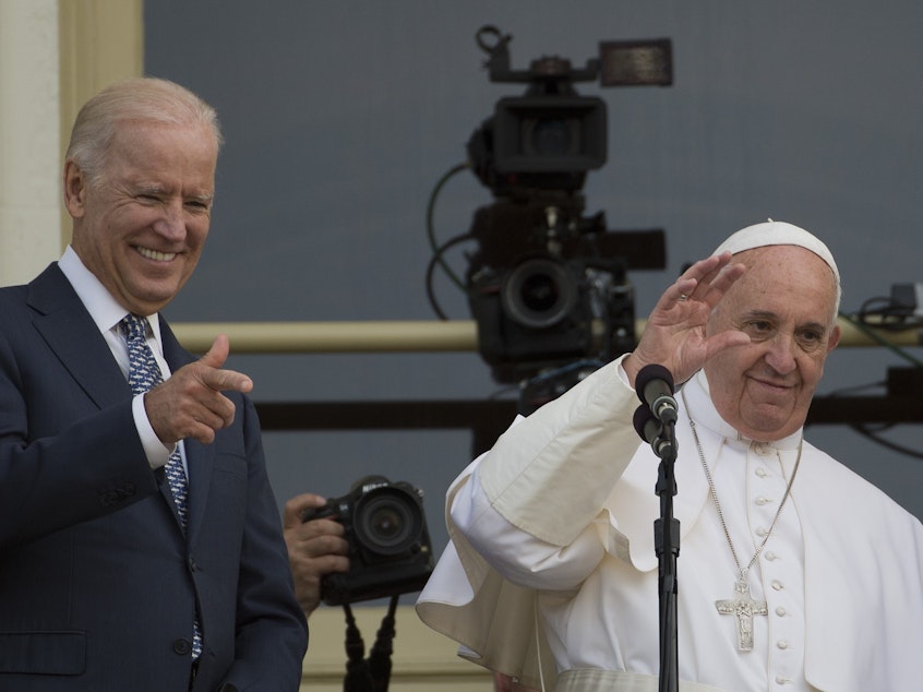 caption: President-elect Joe Biden spoke Thursday morning with Pope Francis. The two met in Washington, D.C., in 2015.
