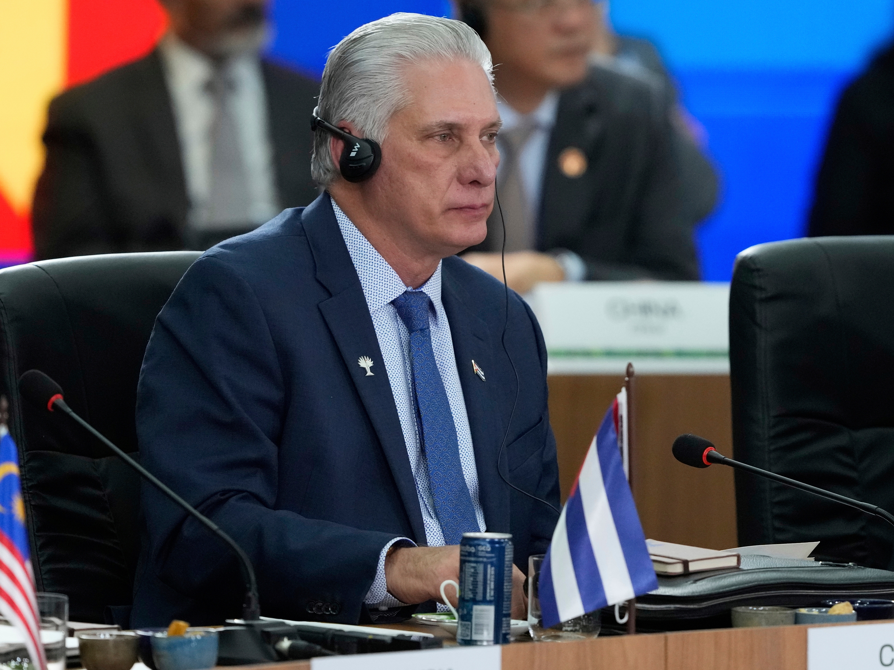 caption: Cuba's President Miguel Diaz-Canel attends the 17th annual BRICS summit in Rio de Janeiro, July 6, 2025.