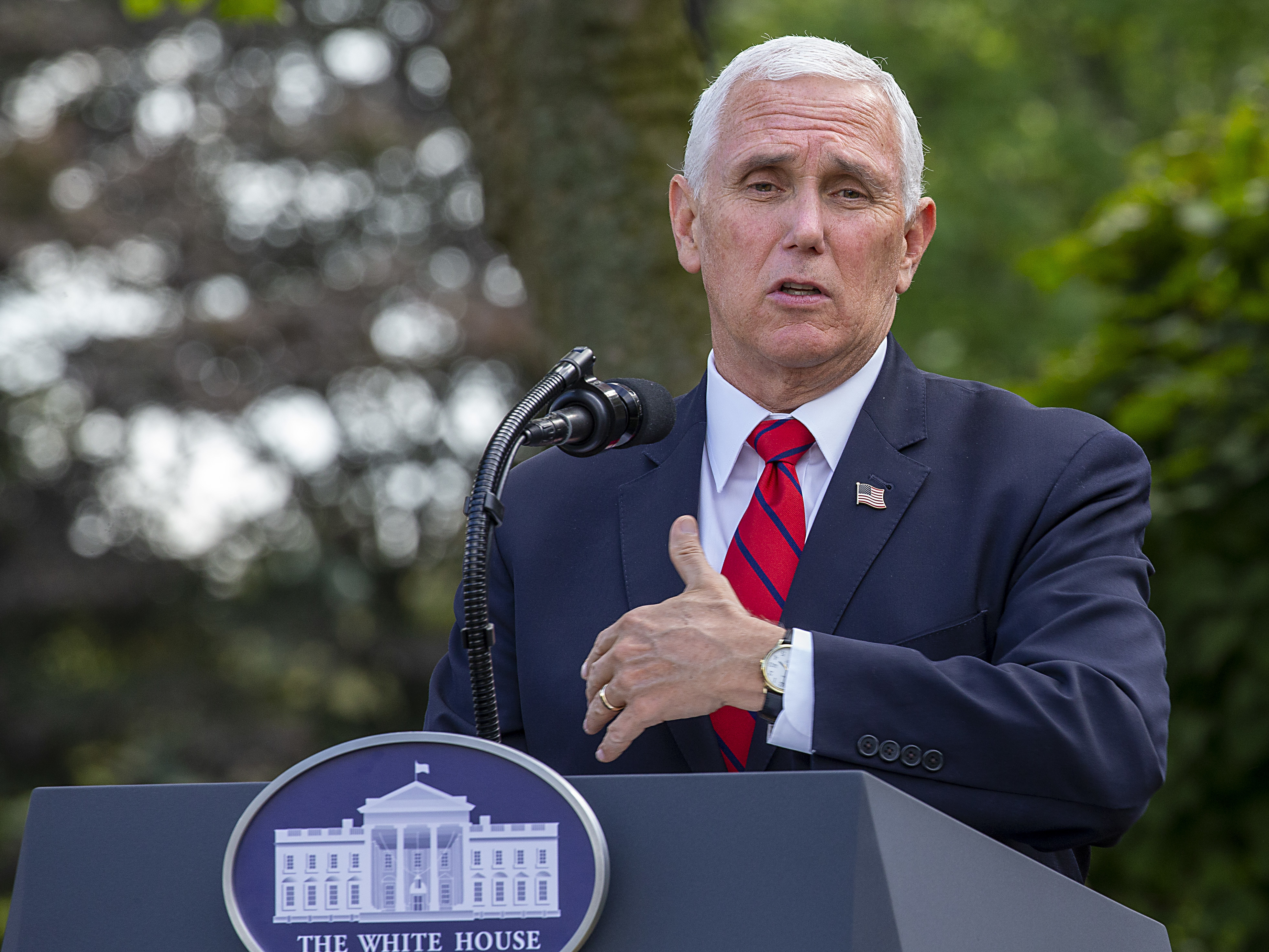 caption: Vice President Pence, seen during a press conference at the White House on Sept. 28, will begin a campaign tour through key swing states following the vice presidential debate on Wednesday.