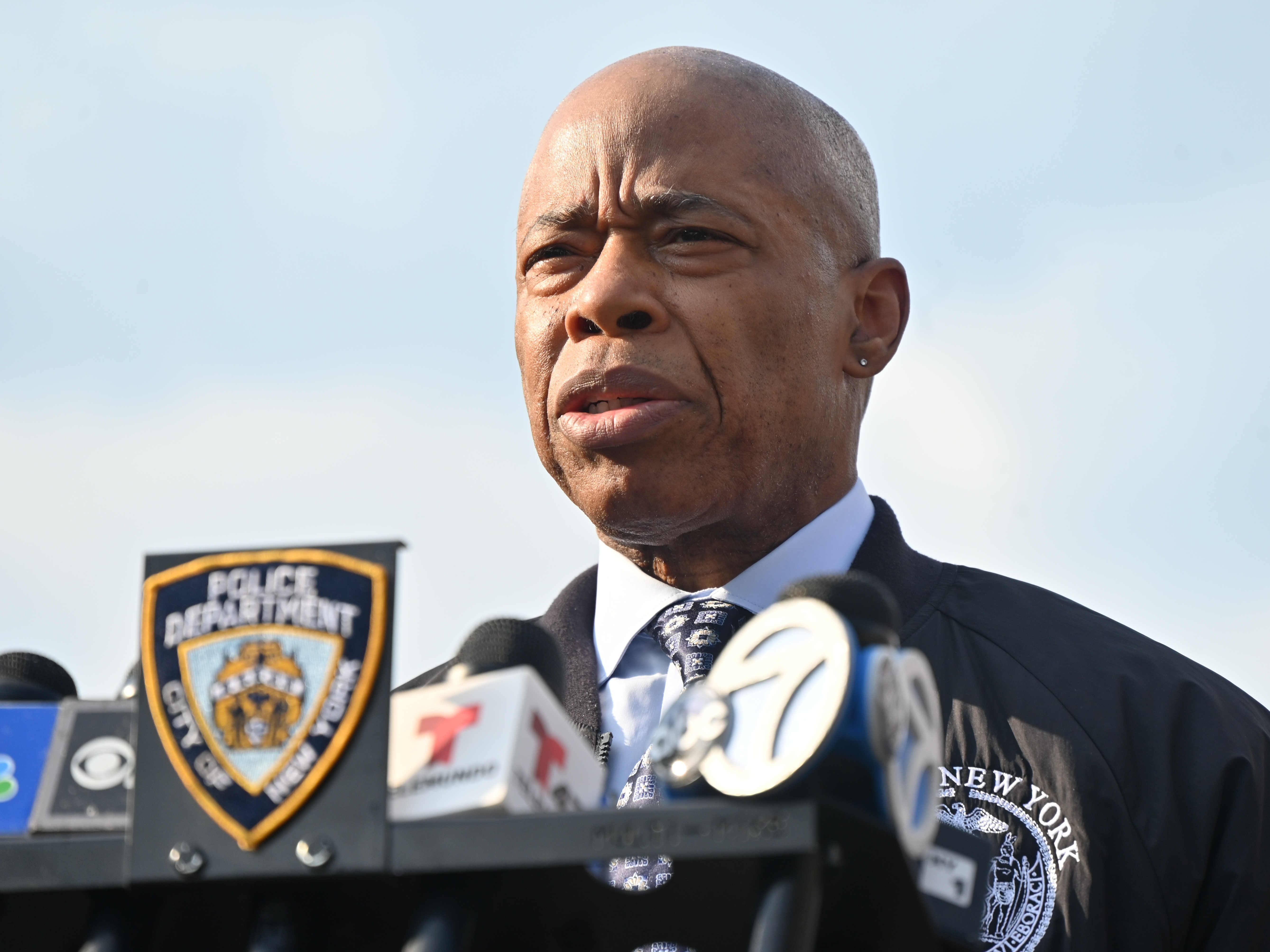 caption: Mayor Eric Adams speaks at a news conference in Brooklyn, New York on March 29, 2025.