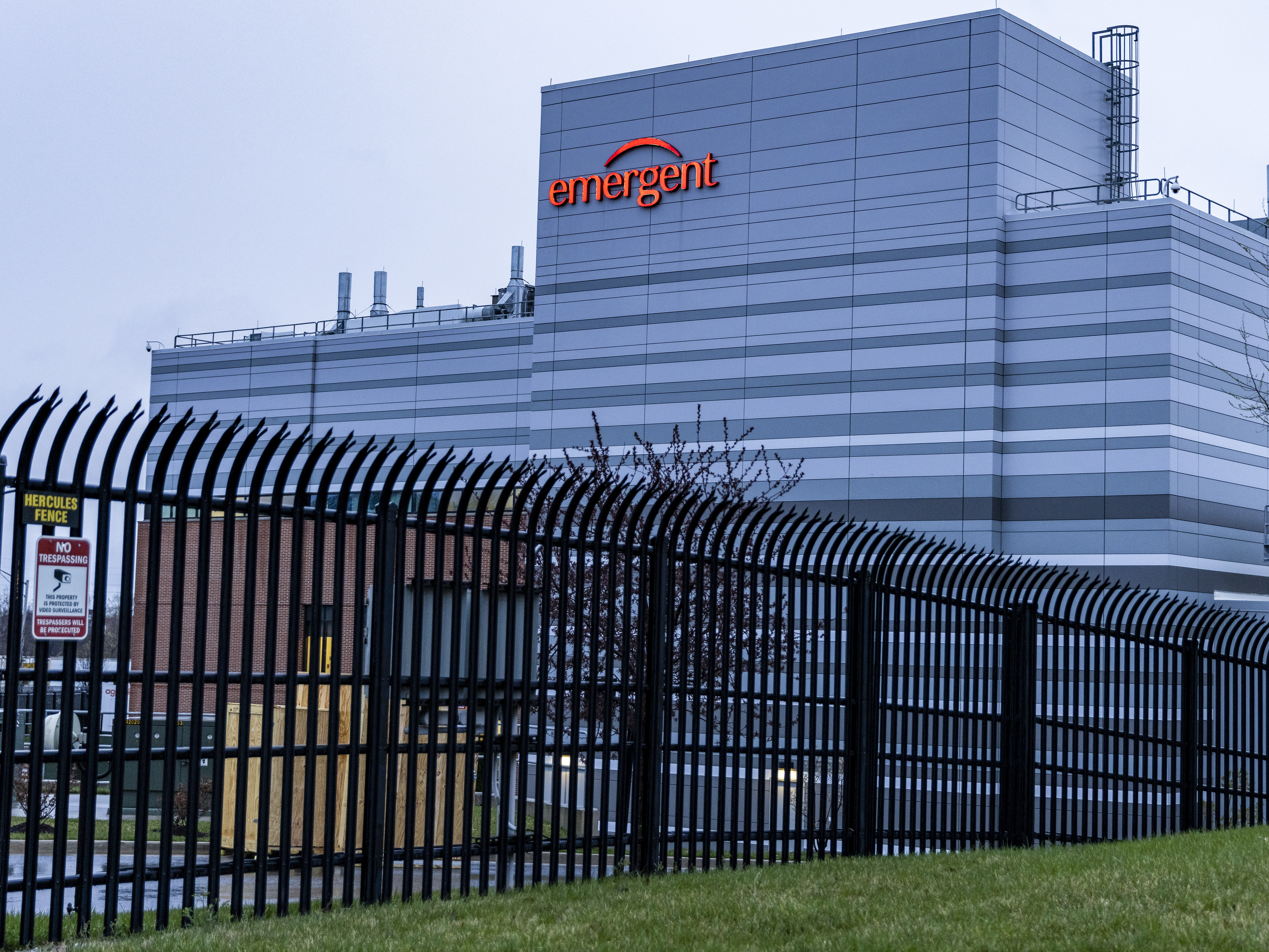 caption: An Emergent BioSolutions facility on Thursday in Baltimore.