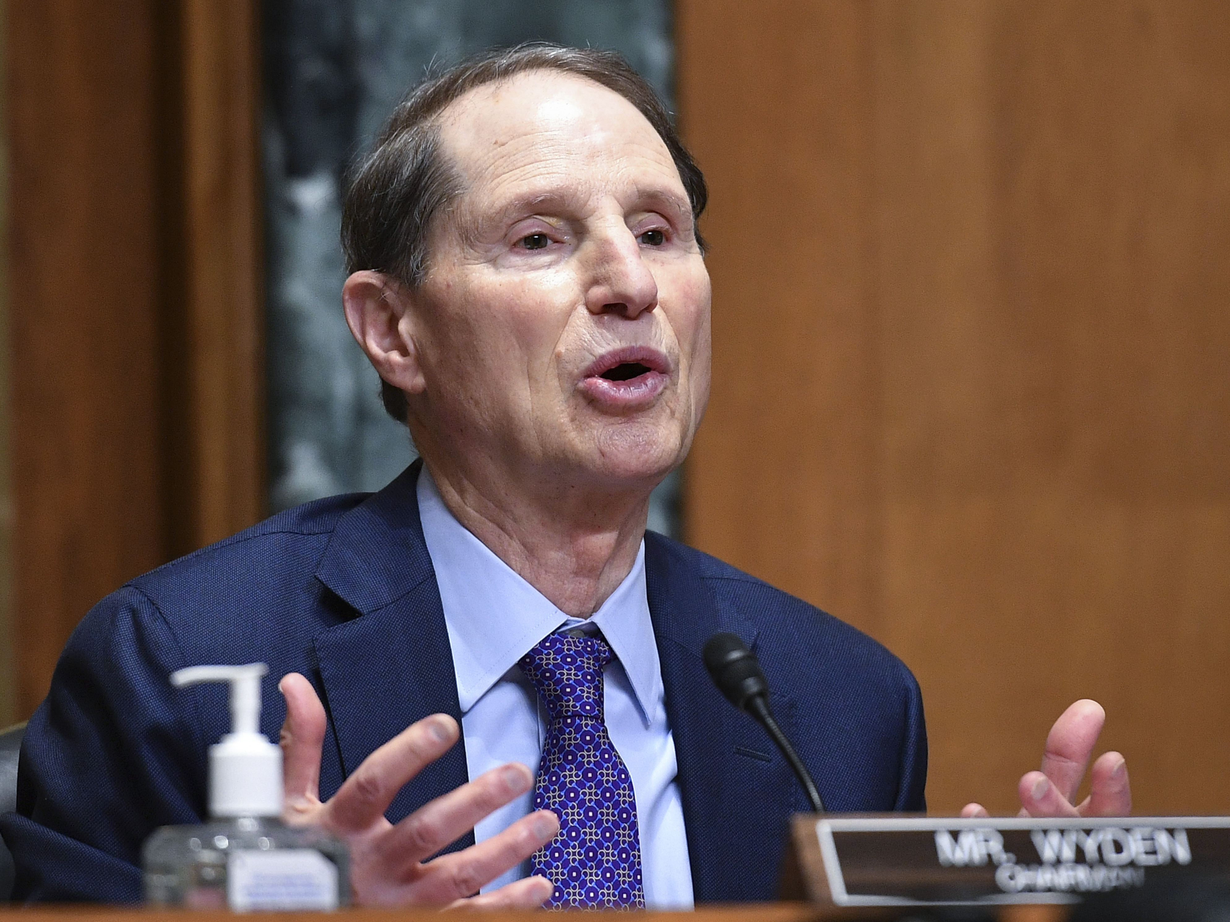 caption: Sen. Ron Wyden, D-Ore., speaks during a Senate Finance Committee hearing on Oct. 19, 2021. Wyden says he has long been concerned about the algorithms used by his state's child welfare system.