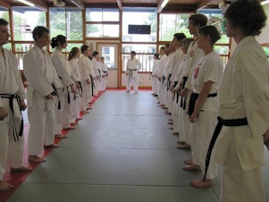 caption: Sensei Joni Sharrah teaches at USA Karate in Shoreline.