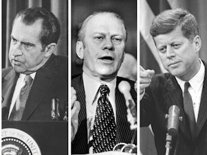 caption: Presidents Trump, Nixon, Ford and Kennedy all felt the impact of midterm elections in different ways.