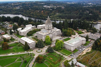 caption: The Washington state government campus in Olympia