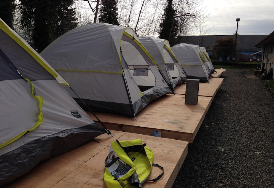 caption: A homeless encampment in Seattle's Rainier Valley, taken March 2016.