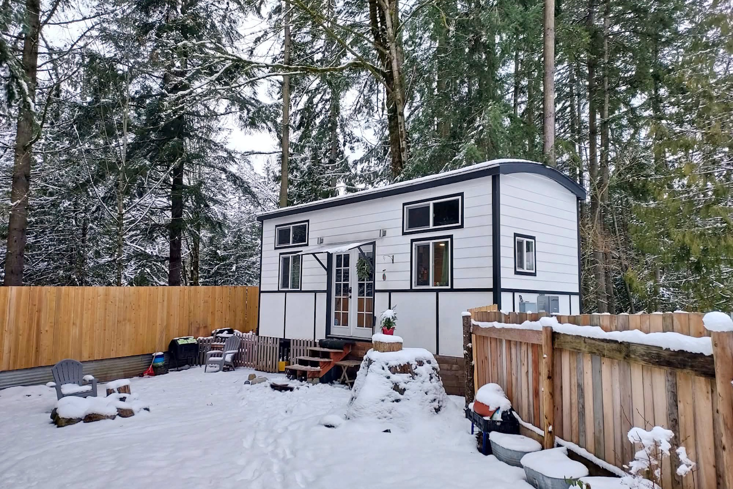 caption: Amelia Kaiser's Tiny House on Wheels just south of Bellingham, Washington