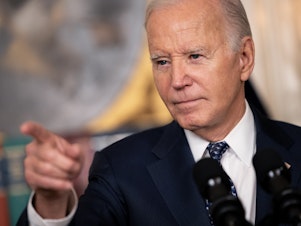 caption: President Biden delivers remarks Thursday at the White House. Biden addressed the special counsel's report on his handling of classified material, and the status of the war in Gaza.