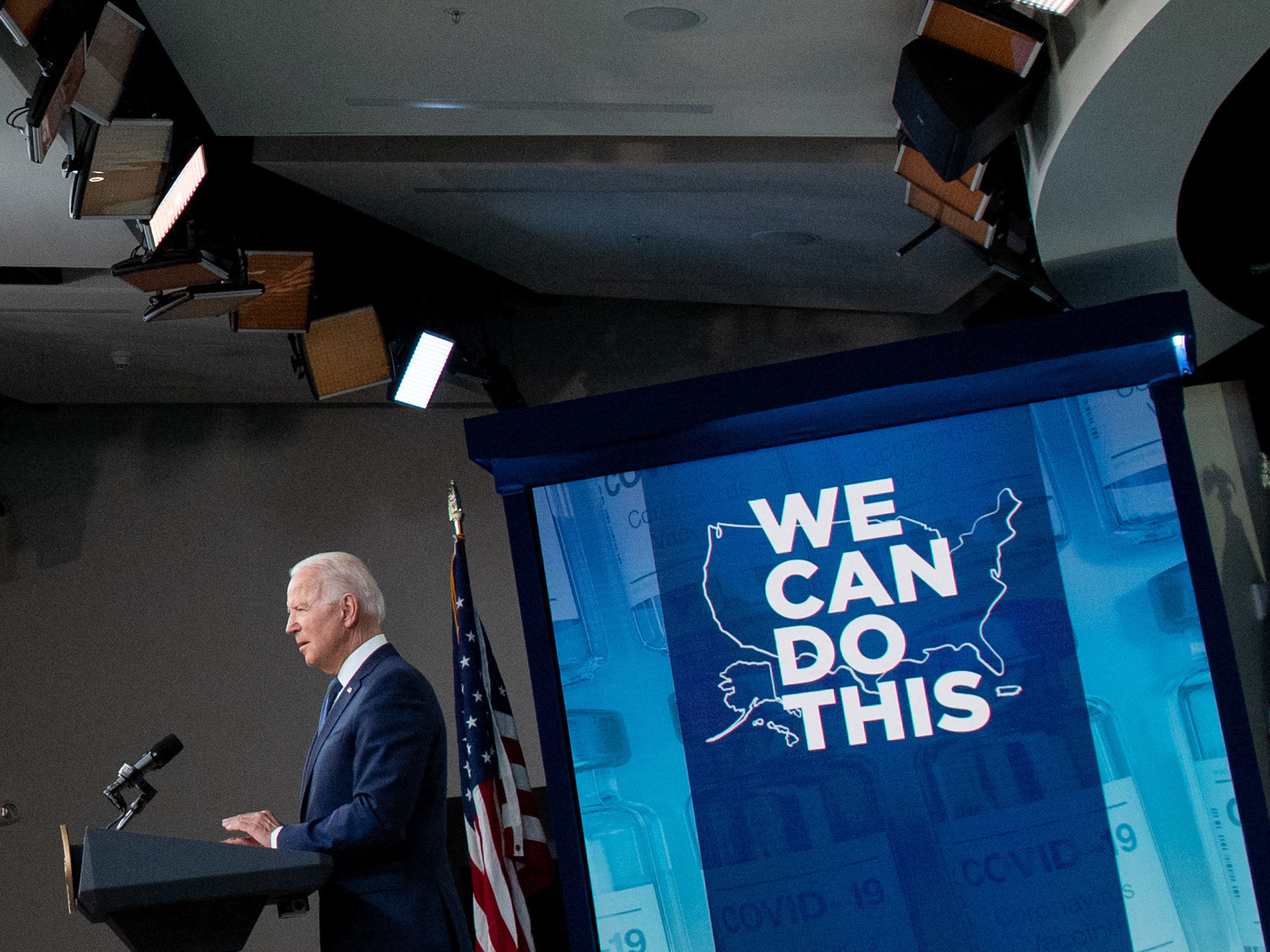caption: President Biden speaks about his administration's Covid-19 response in Washington, D.C., on July 6, 2021. In September, Biden announced his intention to require vaccines or testing for 80 million workers.